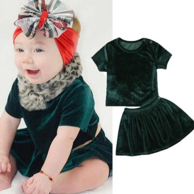 

NEW Baby Girls Velvet 2PCS Outfits T-shirtsParty Tutu Skirt