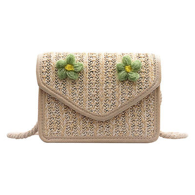 

Flower Decor Shoulder Satchel Handbags Straw Women Small Flap Crossbody Bag