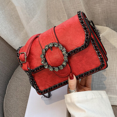 

Hong Kong style 2019 new Korean version of ins overfire chic womens single shoulder bag retro chain slanted small square bag