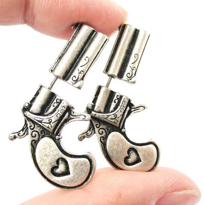 

3D Gun Shaped Faux Plug Stud Earrings Rock Punk Style Ear Jewelry for Women Men