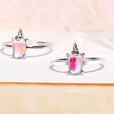 

Rainbow Unicorn Moonstone Gemstone Silver Color Vintage Jewelry Copper Ring
