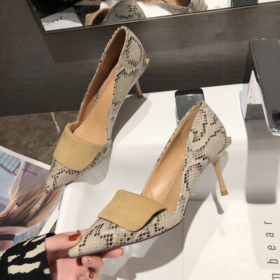 

High-heeled shoes womens slim&sexy leopard print color matching pointed spring French girls shallow shoes