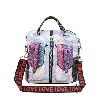 

Sequin Travel Backpacks Women Shoulder Top-handle Bags Leather Big Knapsack