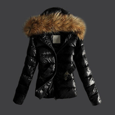 

Toponeto Women Outwear Quilted Winter Warm Coats Fur Collar Hooded Jacket Tops With Belt