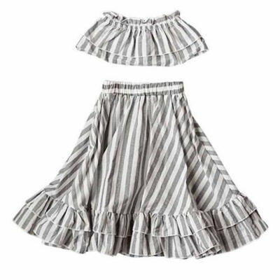 

US Kids Baby Girl Ruffle Striped Tops Princess Party Skirts Dress Outfit Clothes