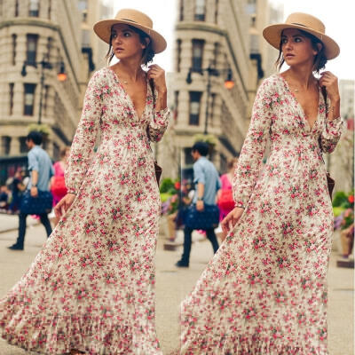 

Fashion Womens Maxi Boho Floral Summer Beach Long Skirt Evening Cocktail Party Dress Sweet