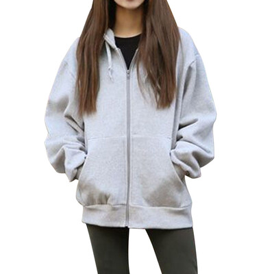 

Toponeto Women Hooded Fleece Long Sleeve Loose Casual Zip Pockets Solid Jacket Coat
