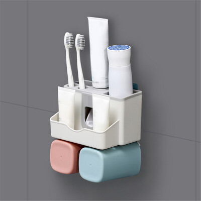 

〖Follure〗Toothpaste Dispenser Toothbrush Holder No Drill Wall Mount Bathroom Storage Rack