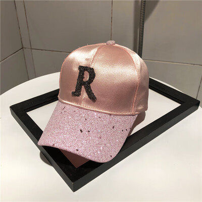

Baseball cap womens spring&summer Korean version of the tide cap letter with drill stage hip-hop casual black shade hat