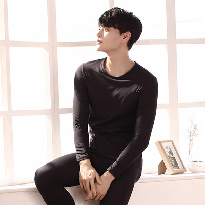 

Urban beauty Qiuyi Qiuku men 18 new cotton velvet mens simple casual round neck thin section mens long-sleeved trousers thermal underwear mens suit 4W8107 black