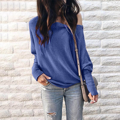 

Autumn Ladies Fashion Off Shoulder Tops Solid Color Casual Bat Shirts Women Loose T-shirt Long Sleeve Blouse