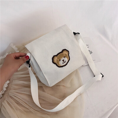 

Crossbody bag 2019 new fashion simple wild cute bear canvas bag casual cartoon girl shoulder bag