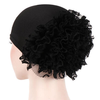 

Solid Color Lace Flower Women Muslim Hijab Turban Arabic Head Scarf Cap Hat