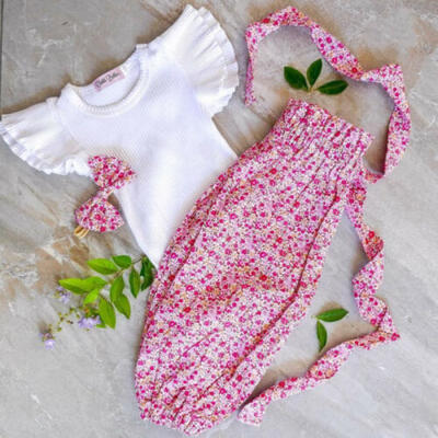 

US Newborn Baby Girl Clothes Knitted Fly Sleeve Tops Romper Flower Pants Outfits