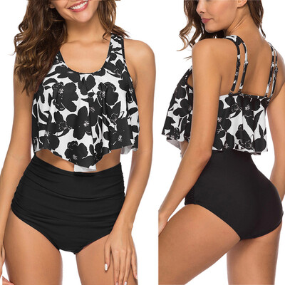 

Saidsome Women Two Piece Plus Size Sexy Backless Halter Beach Printed Swimwear Set