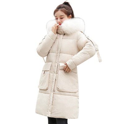 

Toponeto Women Fashion Outerwear Long Cotton-padded Jackets Pocket Faux Fur Hooded Coats