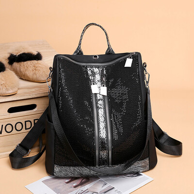 

Tailored Fashion Ladies Sequins Wild Large Capacity Backpack Shoulder Bag Student Bag