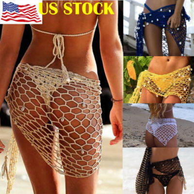 

US Women Fishnet Crochet Bikini Cover Up Swimwear Shell Sarong Wrap Beach Dress