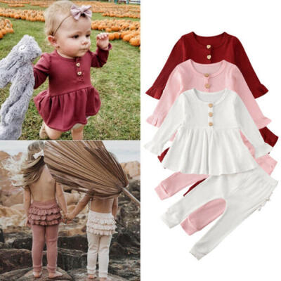 

Infant Baby Girl Clothes Knitted Solid Tops Ruffle Leggings Pants Outfits 0-24M