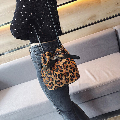 

Tailored Women Plush Leopard Print Shoulder Bag Messenger Crossbody Bag Bucket Bag