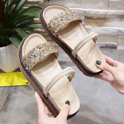 

chic out slippers women outside summer wearing fashionable water drill cool drag woman thick bottoms set beach shoes
