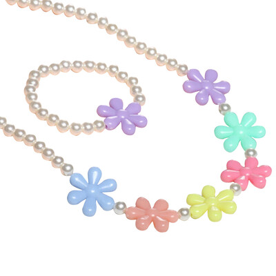

Beautiful Child Snowflake Pearl Necklace Bracelet 2-Piece Set Jewellery Suit Baby Clothing Accessory Festival Gift