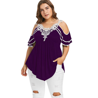 

Plus Size Layered Cold Shoulder Women T-shirt