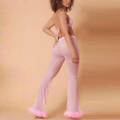

Hot Fashion Women Sexy Sheer Mesh Plush Pants Breathable Trousers Party Clubwear