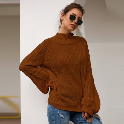 

New Women Autumn Fashion Concise Casual All-match Solid Color Loose Elegant Lantern Sleeve Sweate