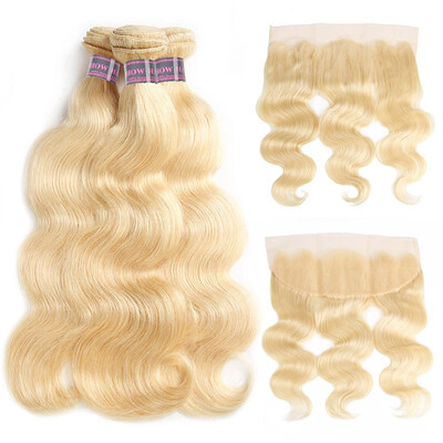 

Ishow Brazilian Hair Blonde Body Wave 613 Blonde Human Hair Weave 3pcs Deal with Lace Frontal Honey Blonde Bundles