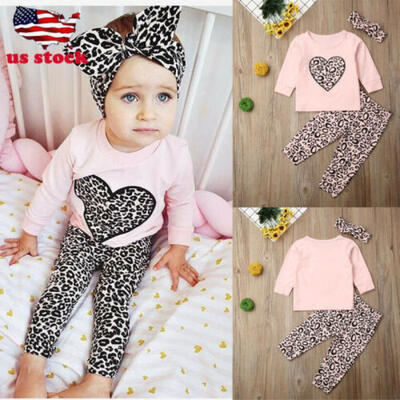 

3PCS Infant Baby Girl Clothes Ruffle Long Sleeve Tops Pants Trouser Outfits Set