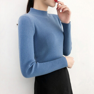 

Womens Sexy Long Sleeve Knitted Tops Warm Shirts Solid Knitwear Slim Fit Sweater