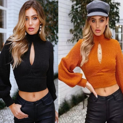 

Women&39s Long Sleeve Backless Bow Tops Ladies Knitted Sweater Crop Top Jumper