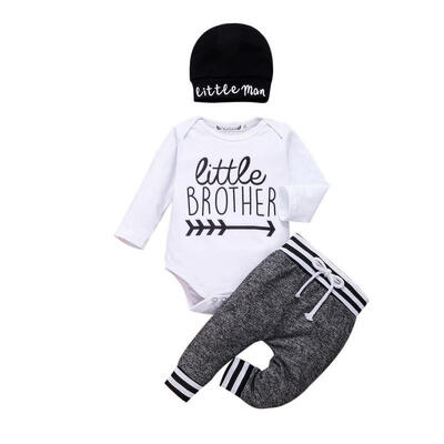 

Autumn Baby Kids Boy Cute Long Sleeve Letter Romper Bodysuit TopLong Pants TrousersHat 3Pcs Outfits Set 0-24M