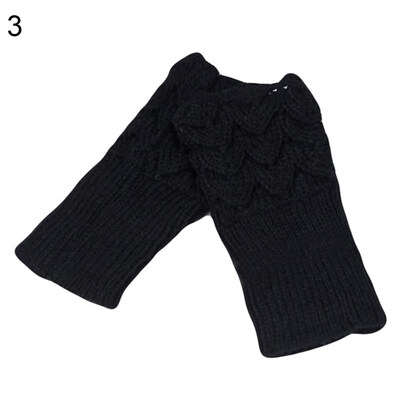 

Fashion Winter Fingerless Gloves Solid Color Women Knitted Hollow Heart Mittens