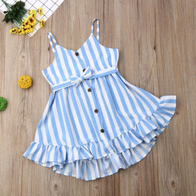 

US Toddler Kid Baby Girl Dress Sleeveless Stripe Button Dress Casual Clothes Set