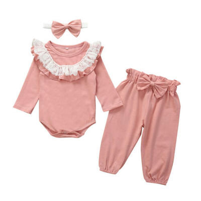

3Pcs Newborn Baby Girl Clothes Lace Ruffle Romper Tops Pants Leggings Outfits UK