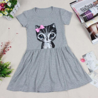

Summer Elastic Soft Girls Pleated Dress Short Sleeve Loose Daily Clothing