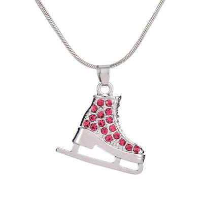 

For Girls Women Color Ice Skate Skater Crystal Rhinestone Pendant Necklace Cute Funny Silver