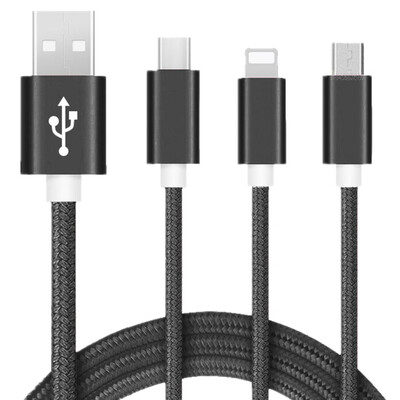 

3 in 1 Micro Type - C USB Nylon Braided Charger 12M