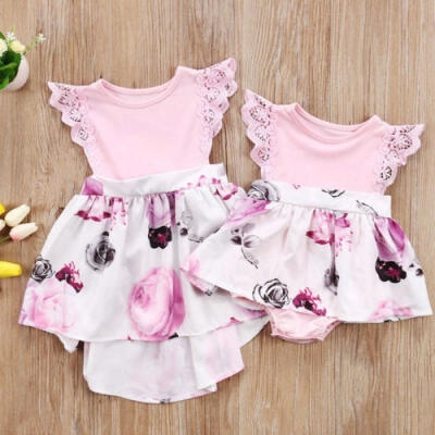 

Fashion Floral Lace Toddler Kids Girl Newborn Baby Sisters Dress RomperSundress Clothes