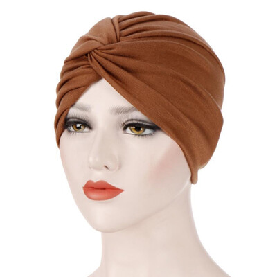 

Muslim Women Pleated Turban Hijab Cap Cancer Chemo Hat Cotton Head Scarf For Hair Loss Accessories