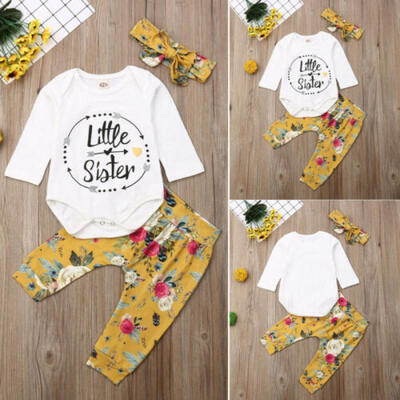 

Newborn Toddler Baby Girl Stripe Floral Top Romper Long Pants Outfit Clothes US