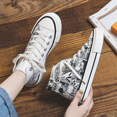 

2019 new high-heeled canvas shoes female one piece joint shoes students Korean wave shoes autumn students doodle shoes