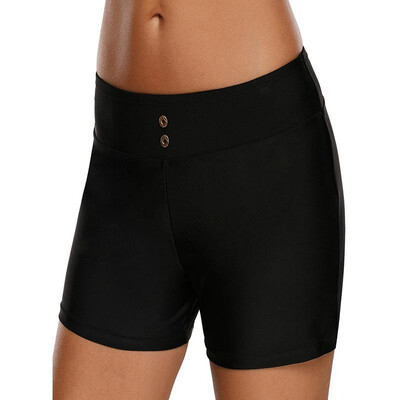 

Sexy Women Swim Bottom Solid Color High Waist Boardshorts Swim Pants Swimwear Black