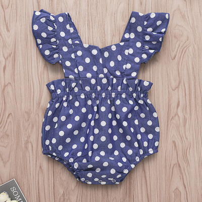 

Summer Newborn Baby Girls Ruffled Denim Dot Print Romper Bodysuit Clothes