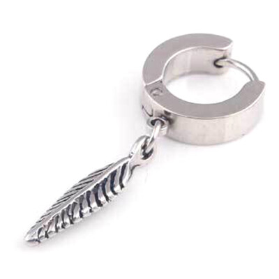 

2Pcs Punk Men Feather Pendant Stainless Steel Hoop Earring Party Jewelry Gift