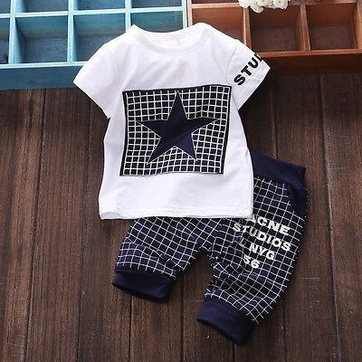 

Baby Kids Boys Short Sleeve STAR Sportswear Suit Cotton T-shirt Top Short Pants Outfits