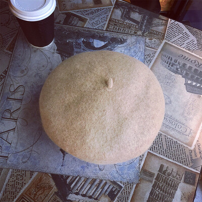 

Autumn&winter Korean version of wool beret ladies retro hair tweed casual painter hat - day simple bud hat tide