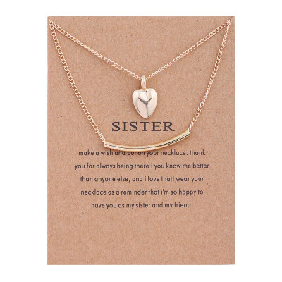 

Fashion Jewelry Golden Plated Sister Love Double Bars Alloy Clavicle Bones Pendant Short Necklace For Women